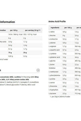 Nutritional information and amino acid profile for Dymatize Elite 100% Whey protein powder.